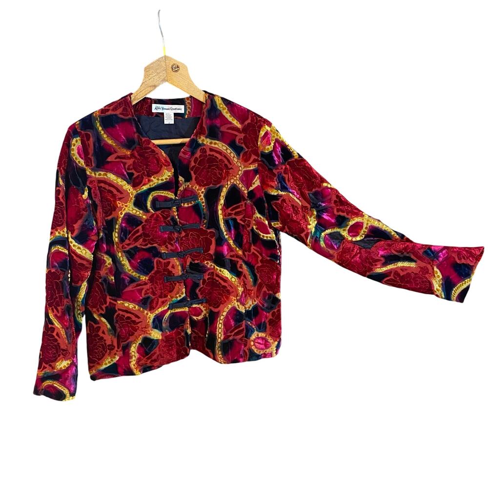 Aliki Yamani Creations Burnout Silk red Velvet Jacket Boho Asian Style Medium